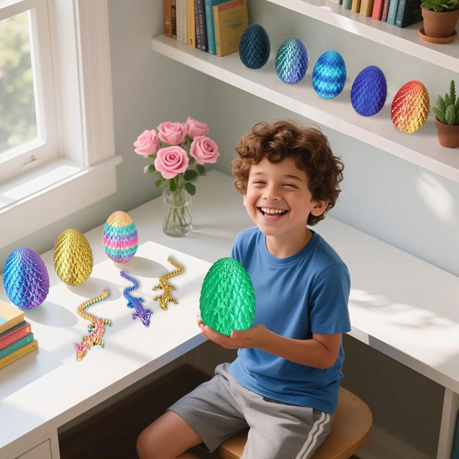 Small Dragon Eggs with Dragon Inside, 3D Printed Surprise Funny Gifts for Kids, Articulated Dragon Fidget Toys for Adults, Executive Desk Toys Office Room Dcor (Christmas Green)