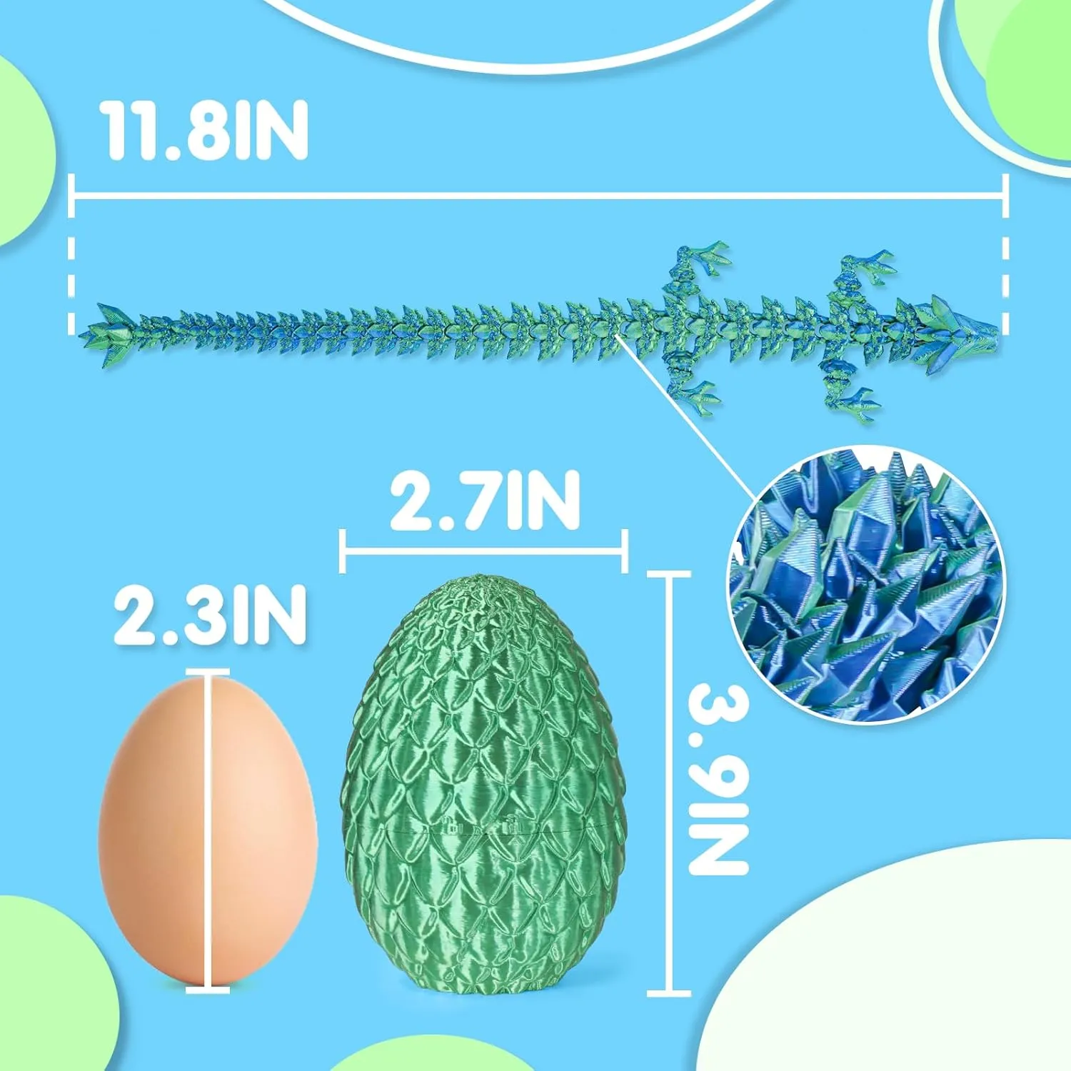 Small Dragon Eggs with Dragon Inside, 3D Printed Surprise Funny Gifts for Kids, Articulated Dragon Fidget Toys for Adults, Executive Desk Toys Office Room Dcor (Christmas Green)