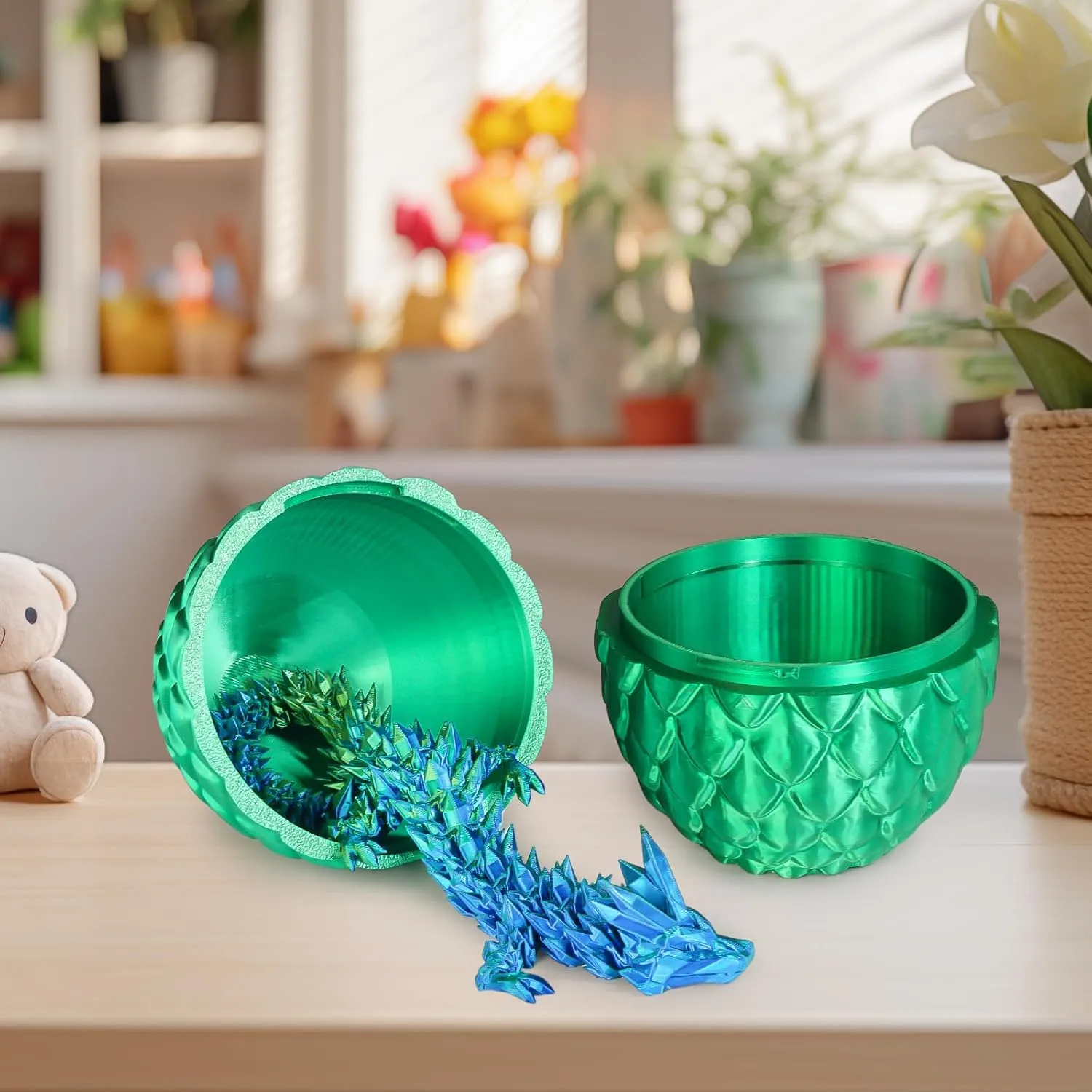 Small Dragon Eggs with Dragon Inside, 3D Printed Surprise Funny Gifts for Kids, Articulated Dragon Fidget Toys for Adults, Executive Desk Toys Office Room Dcor (Christmas Green)