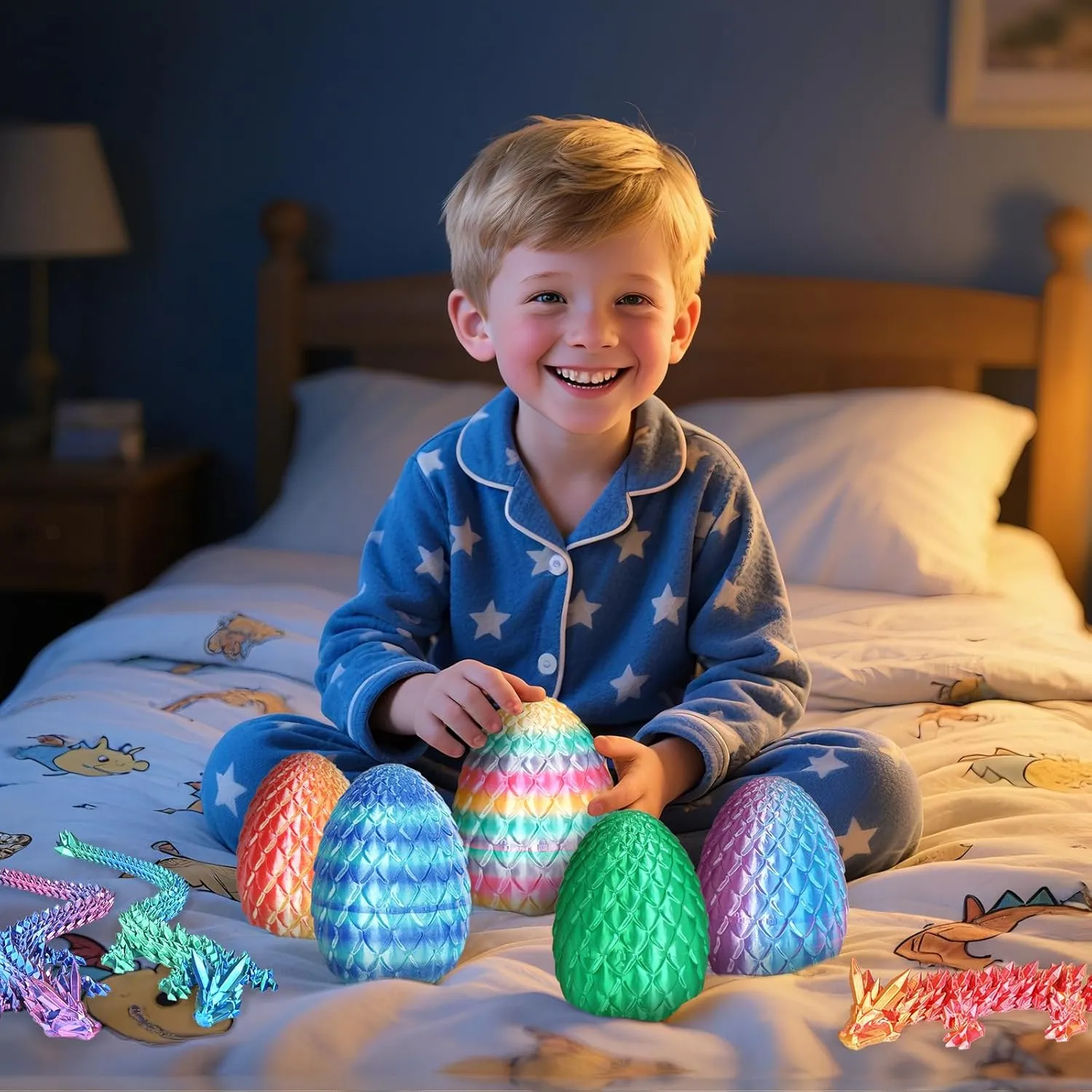 Small Dragon Eggs with Dragon Inside, 3D Printed Surprise Funny Gifts for Kids, Articulated Dragon Fidget Toys for Adults, Executive Desk Toys Office Room Dcor (Christmas Green)