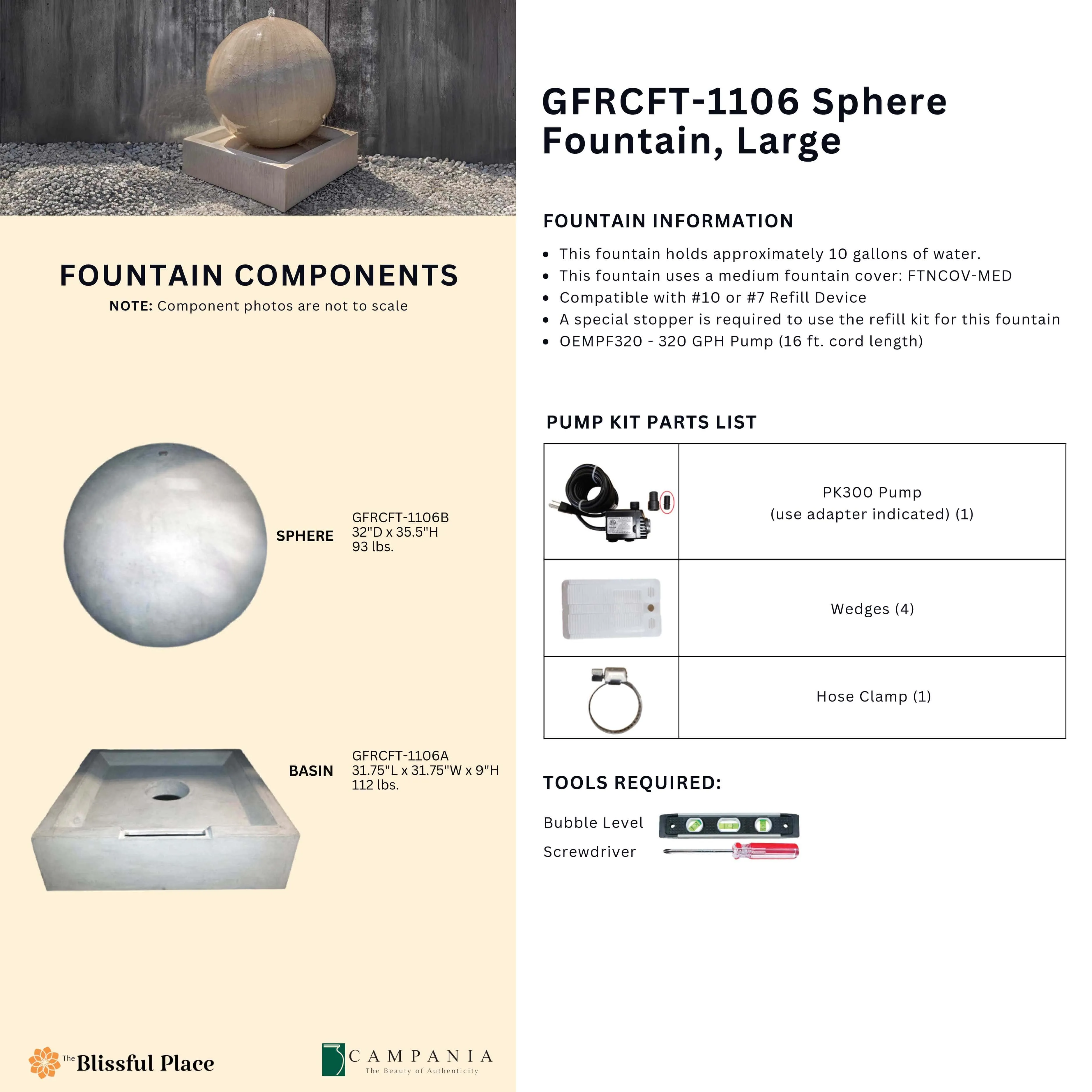 Sphere Fountain, Large Campania International