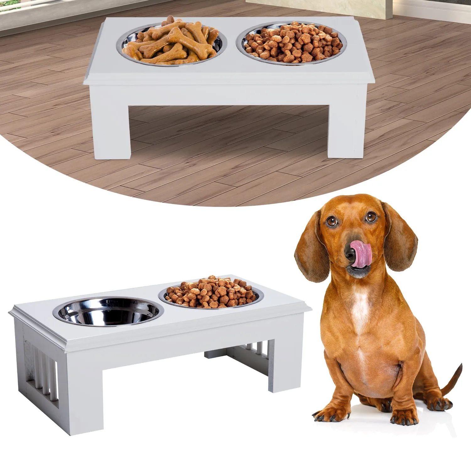 Stainless Steel Pet Feeder, 43.7Lx24Wx15H cm-White