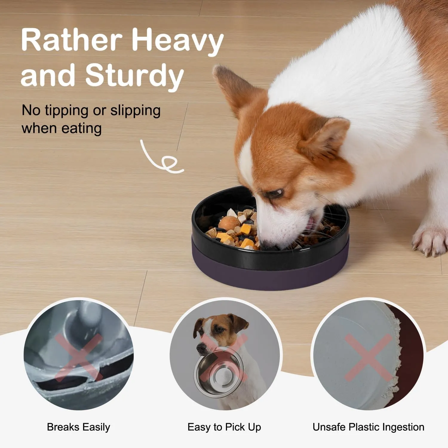 Sted Ceramic Slow Feeding Dog Bowl with Silicone Base, Small Medium Breed, Slow Down Eating, Puzzle Dog Food Bowl, Maze Black