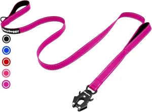 Strong Heavy Duty Dog Leash - 6ft Reflective Nylon Training Leash with Soft Padded Double Handle & Auto Lock Frog Clip, Safety Traffic Control for Large Medium Small Dogs No Pull Walking (HotPink,6ft)