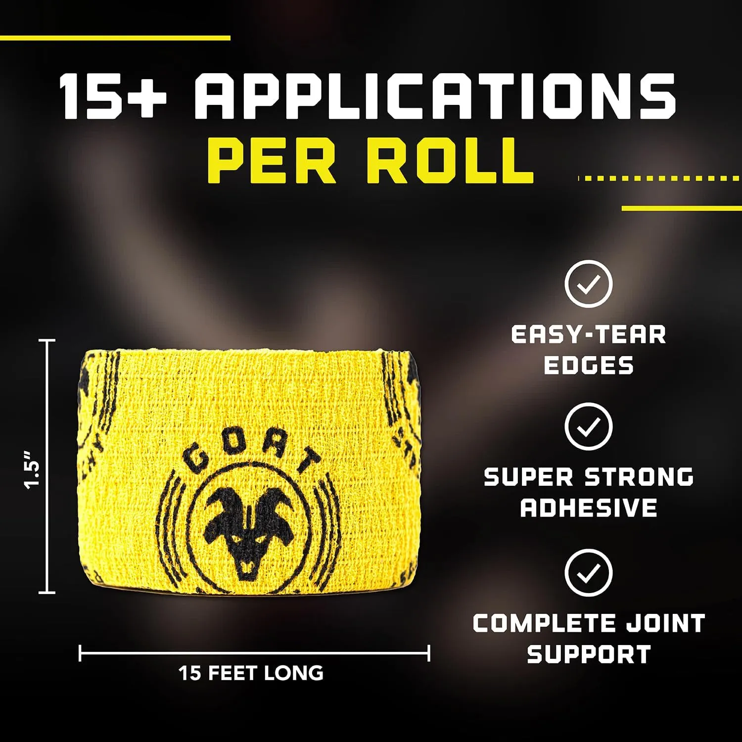 Super Stretchy Thumb Tape - Weightlifting Hook Grip Tape & WOD Tape for Cross Training, Gym Workout Tape, Athletic Finger Wrap - Flexes with Every Move - 15 Feet per Roll (Black 2-Pack)