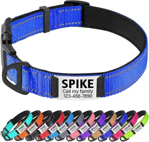 TagME Dog Collar with Name Plate, Personalized Dog Collar for Medium Dogs,Custom Reflective Padded Pet Collars with Engraved Slide on ID Tags,Royal Blue