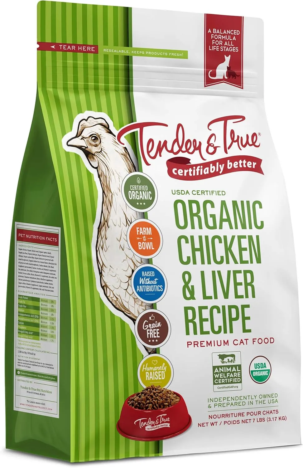 Tender & True Organic Chicken & Liver Recipe Cat Food, 7 lb