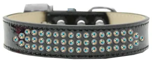 Three Row AB Crystal Ice Cream Dog Collar Black Size 12