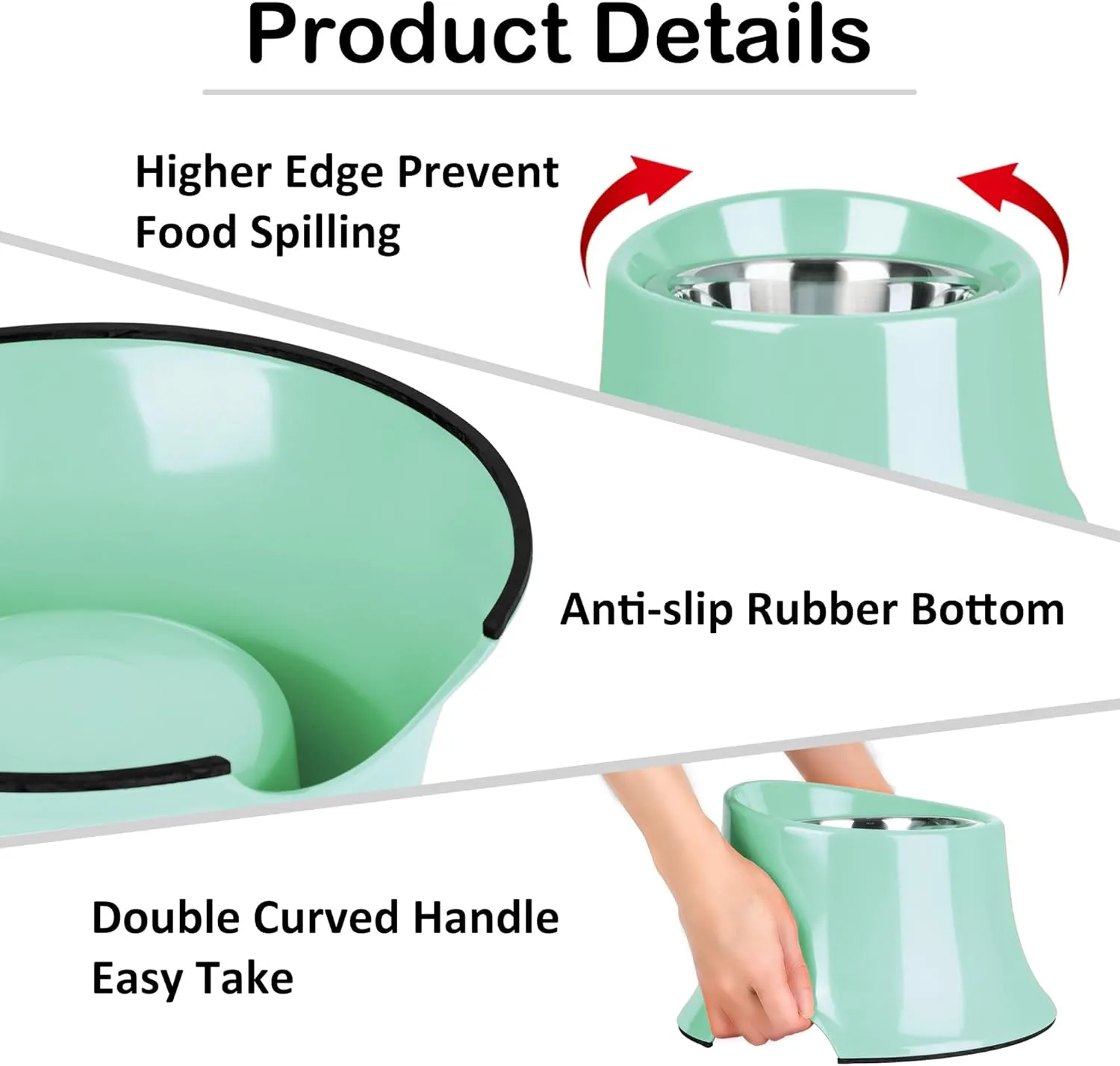 Tilted Elevated Dog Bowls Non-Slip & Non-Spill Pet Feeder with Elevated Detachable Melamine Stand, High Capacity Tilted Dog Bowl for Medium Small Size Dogs M/2 Cup Green