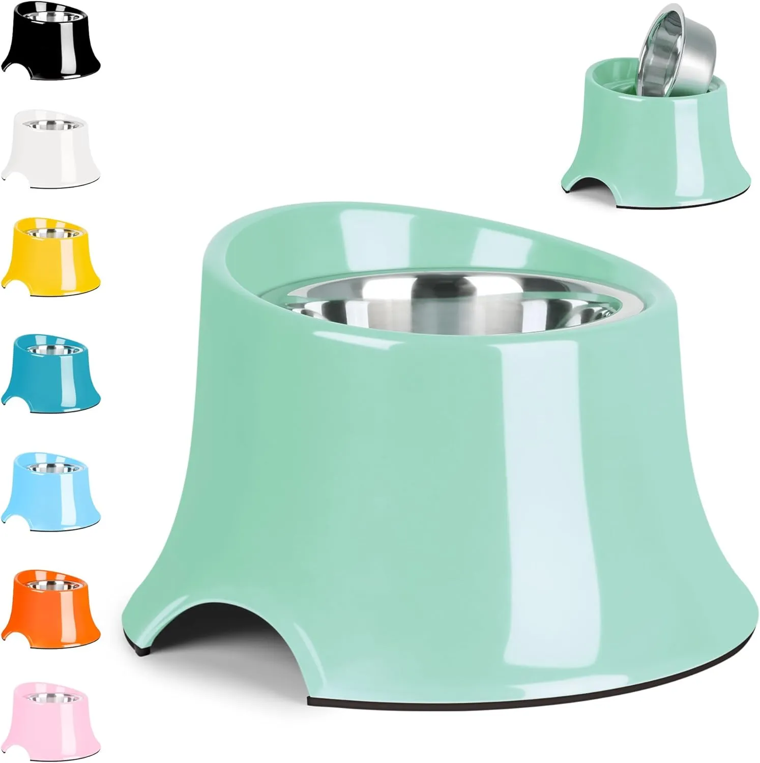 Tilted Elevated Dog Bowls Non-Slip & Non-Spill Pet Feeder with Elevated Detachable Melamine Stand, High Capacity Tilted Dog Bowl for Medium Small Size Dogs M/2 Cup Green