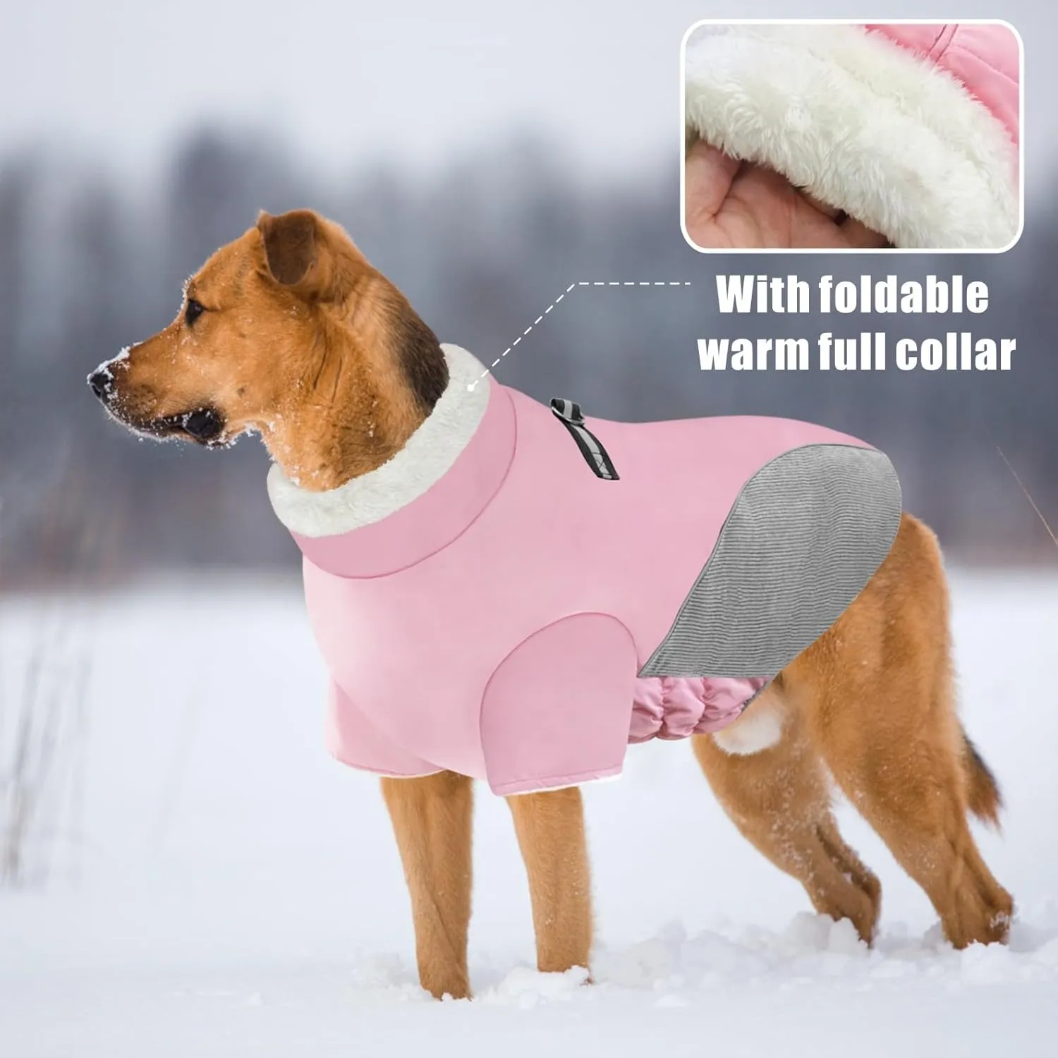 Winter Coat Jacket for Dogs - Cold Weather Warm Fleece Lined Clothes, Windproof Reflective Turtleneck Snowsuit With Harness Vest for Small Medium Large Dogs - Pink L