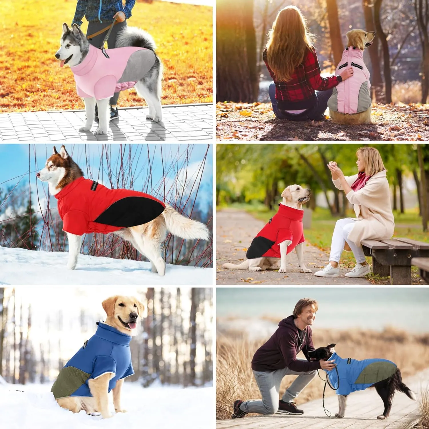 Winter Coat Jacket for Dogs - Cold Weather Warm Fleece Lined Clothes, Windproof Reflective Turtleneck Snowsuit With Harness Vest for Small Medium Large Dogs - Pink L