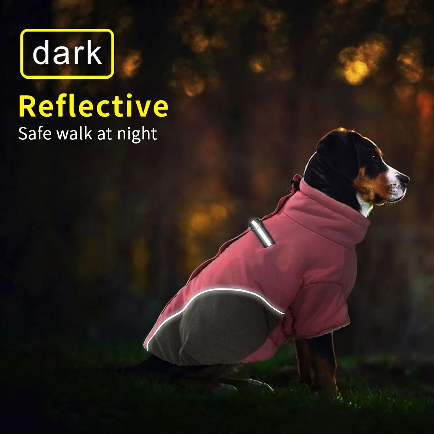 Winter Coat Jacket for Dogs - Cold Weather Warm Fleece Lined Clothes, Windproof Reflective Turtleneck Snowsuit With Harness Vest for Small Medium Large Dogs - Pink L