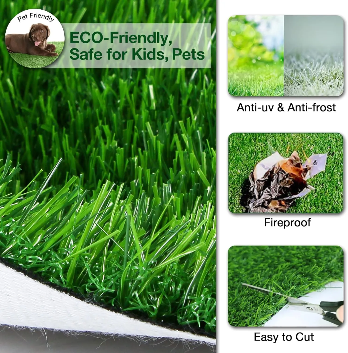 XLX TURF 5 FT x 7 FT Thick Artificial Grass Rugs Indoor Outdoor Use, Pets Fake Grass Pee Pads for Dogs, Patio Balcony Backyard Garden Lawn Decor