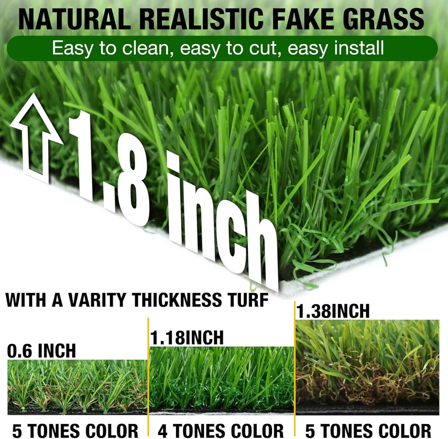 XLX TURF 5 FT x 7 FT Thick Artificial Grass Rugs Indoor Outdoor Use, Pets Fake Grass Pee Pads for Dogs, Patio Balcony Backyard Garden Lawn Decor