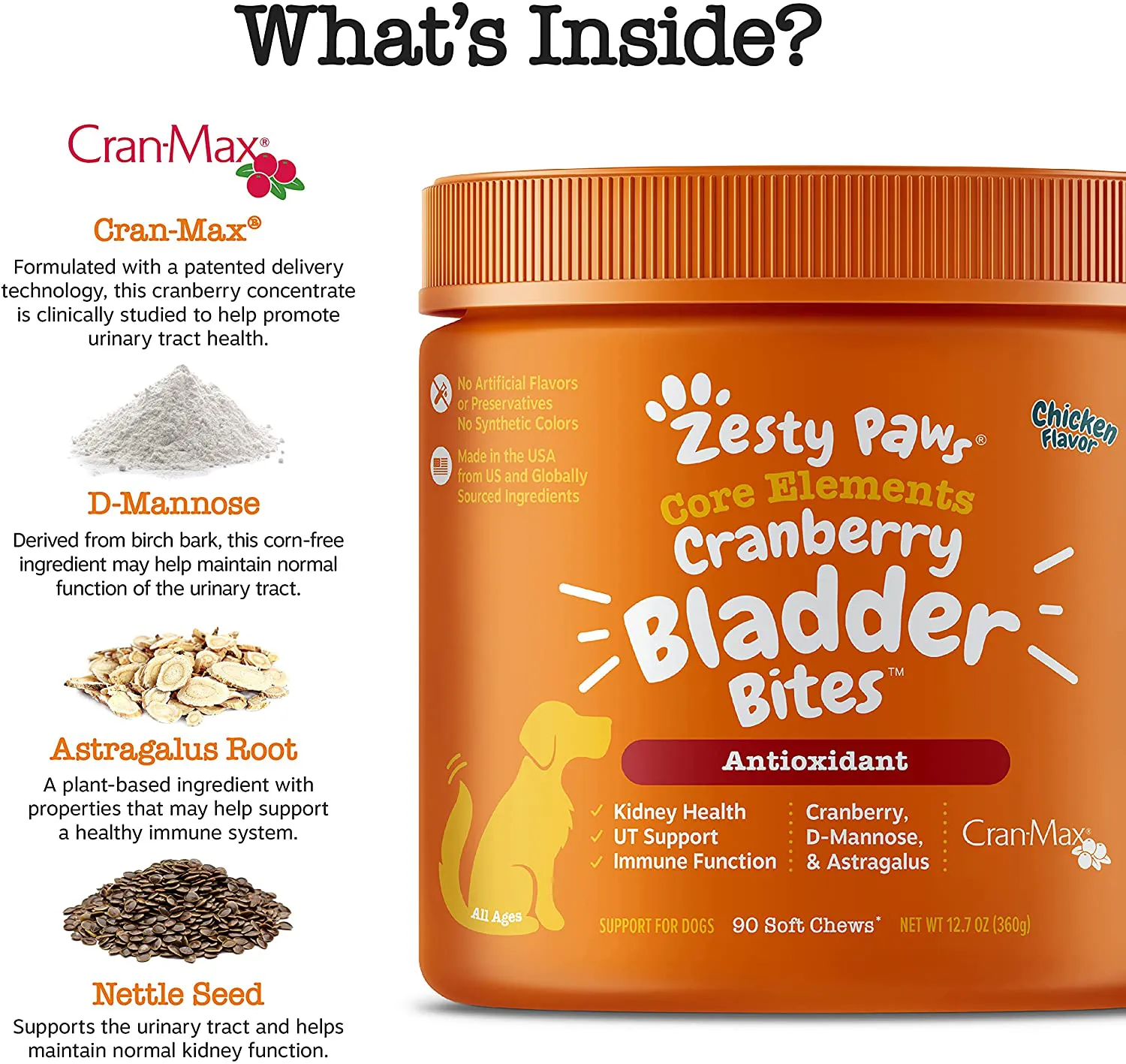 Zesty Paws Cranberry Bites for Dogs - Kidney, Bladder & Urinary Tract (UT) Support - Functional Dog Supplement with D Mannose, Marshmallow & Organic Astragalus - Immune System Support for Canine Pets